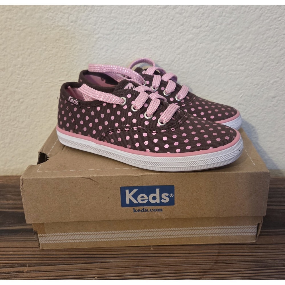 Keds Original Champion Oxford Shoes Brown/Pink Sparkly Polka Dot Sz 10 New